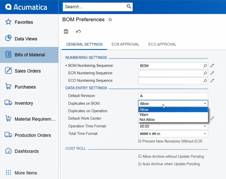 BOM Preferences