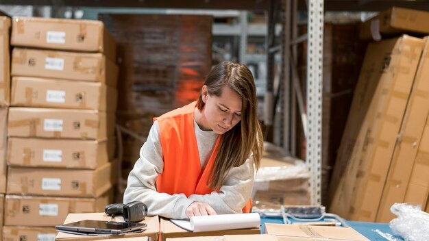 Woman working in warehouse on inventory management