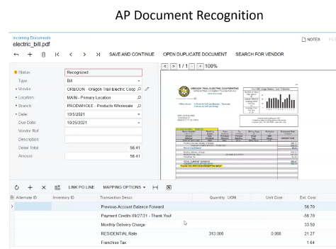 Acumatica AP Doc Recognition