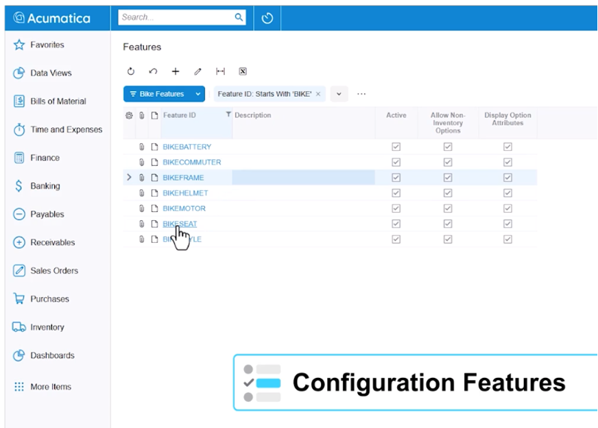 Acumatica Product Configurator Features