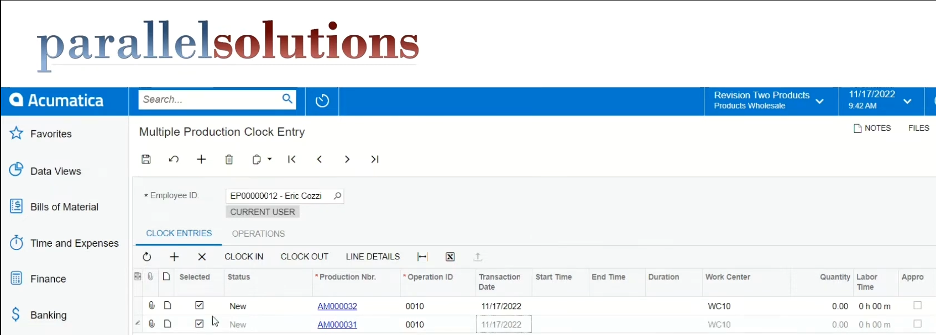 Multiple Production Clock Entry Acumatica