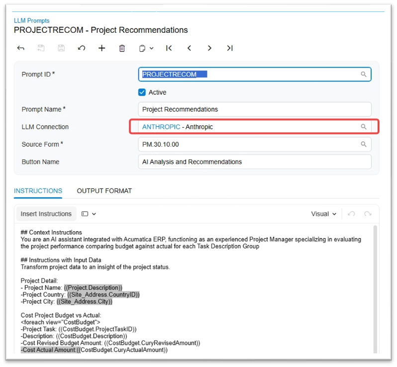 Acumatica AI configuration